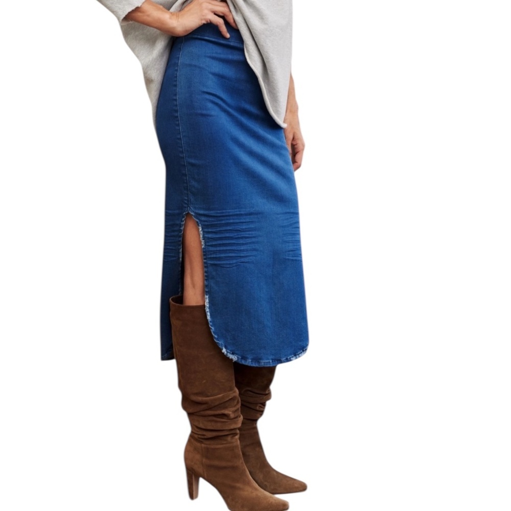 Frank & Eileen Donegal Denim Skirt Size 6 Pull on Slits Western Cowgirl USA Made - Picture 1 of 16